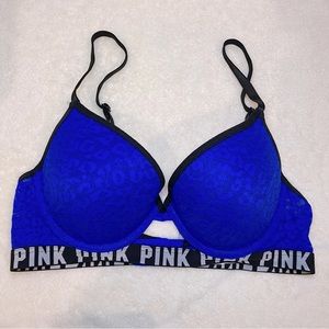 Victoria's Secret PINK Blue Leopard Lace Push-up Bra